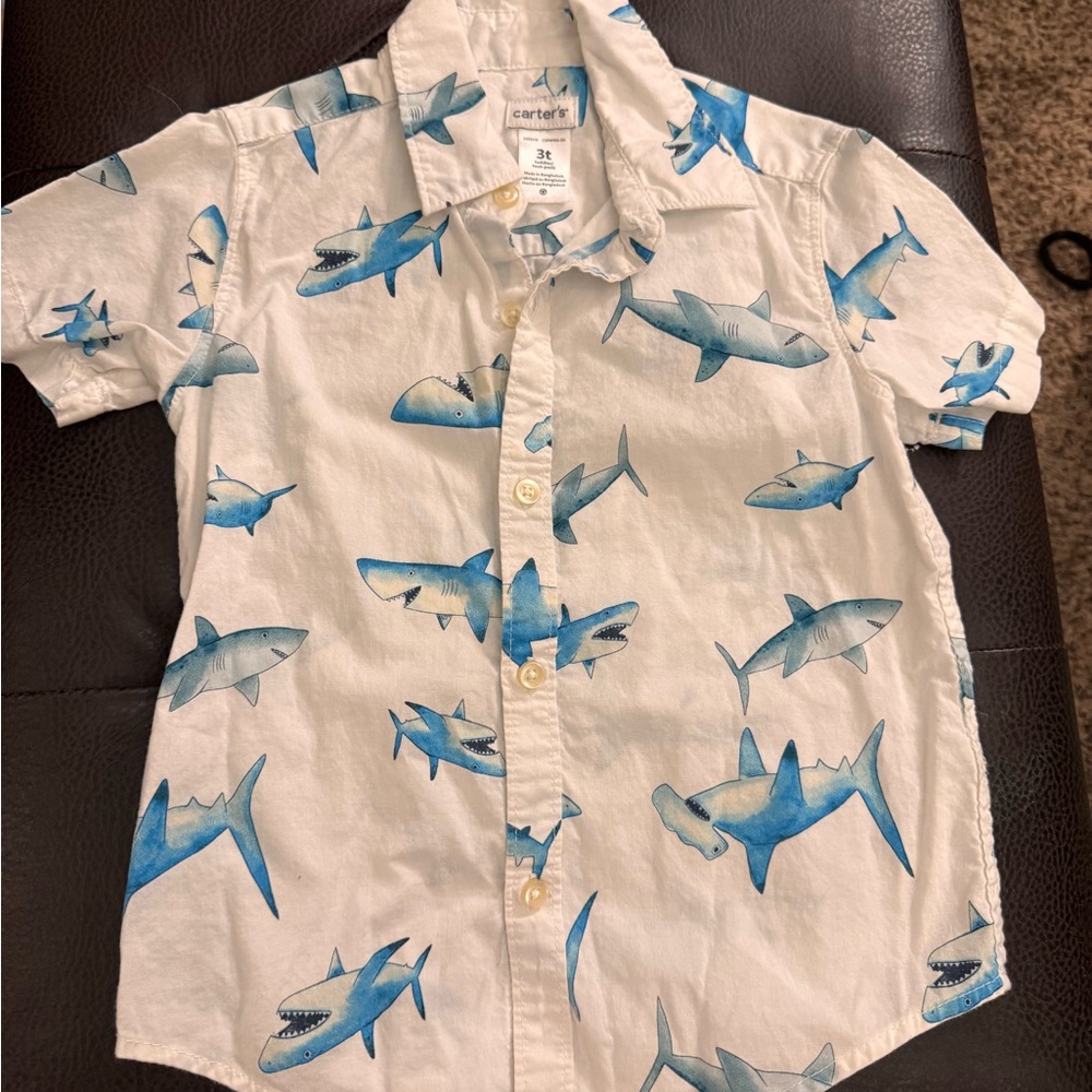 Carter's Blue and White Button Down Shirt with Playful Print